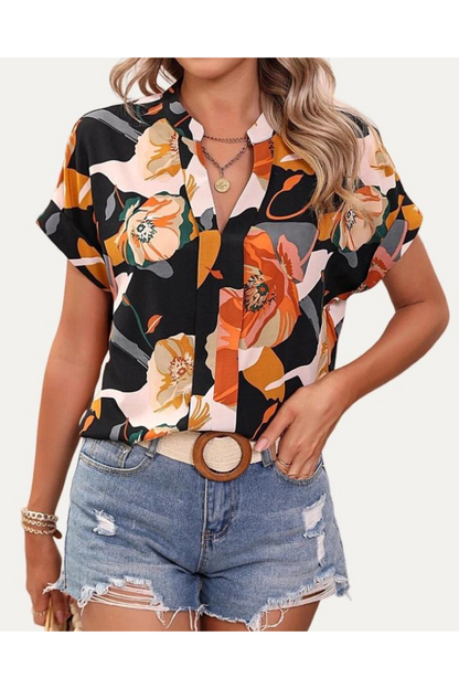 Always Trendy Multi-Color Printed V-Neck Short Sleeve Top