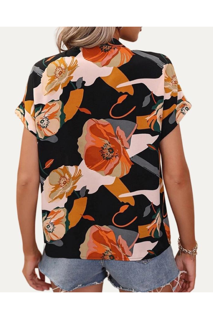 Always Trendy Multi-Color Printed V-Neck Short Sleeve Top