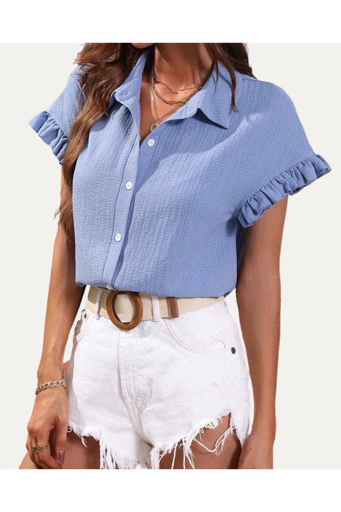 Casual and Classic Solid Short Sleeve Button-Up Top