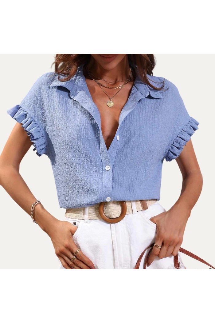 Casual and Classic Solid Short Sleeve Button-Up Top