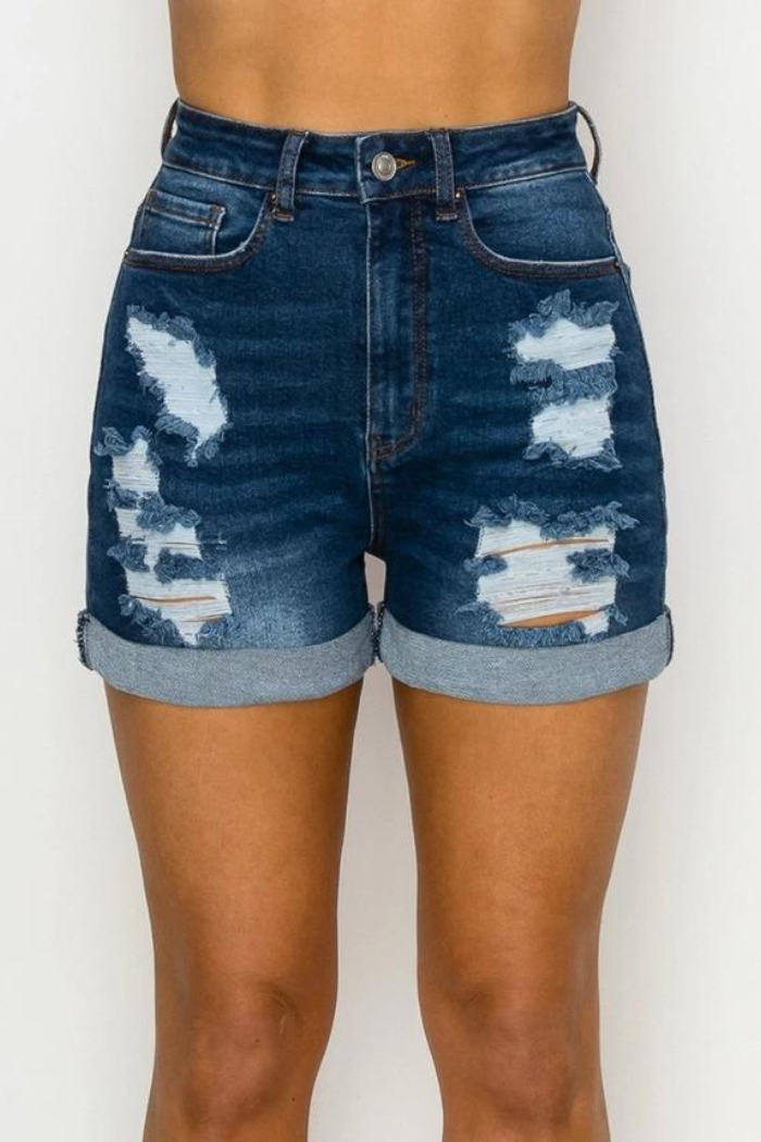 Plus Authentic Destructed Mom Short