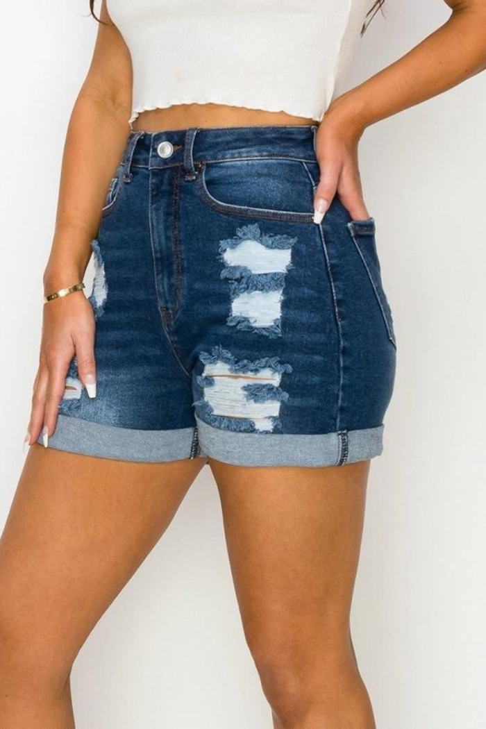 Plus Authentic Destructed Mom Short