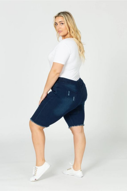 Plus Size Pull-On Super Stretch Distressed Bermuda Short