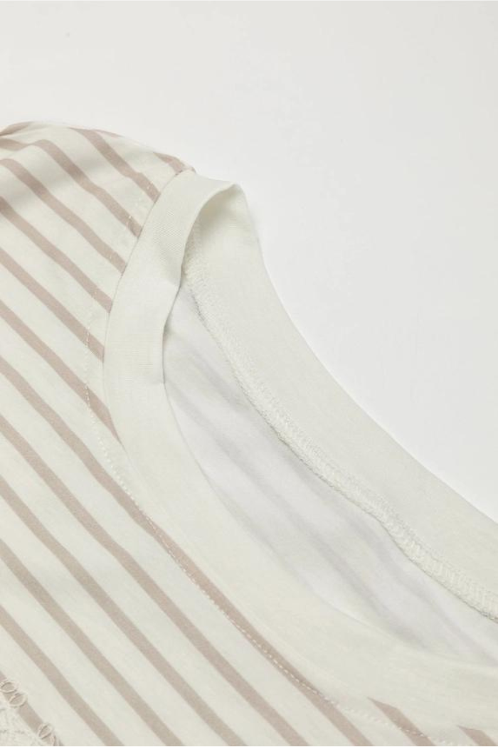Striped Lace Splicing Ruffle Sleeve T-Shirt
