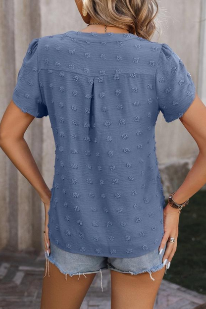 V-Neck Chiffon Swiss Dot Top with Petal Sleeves Shirt