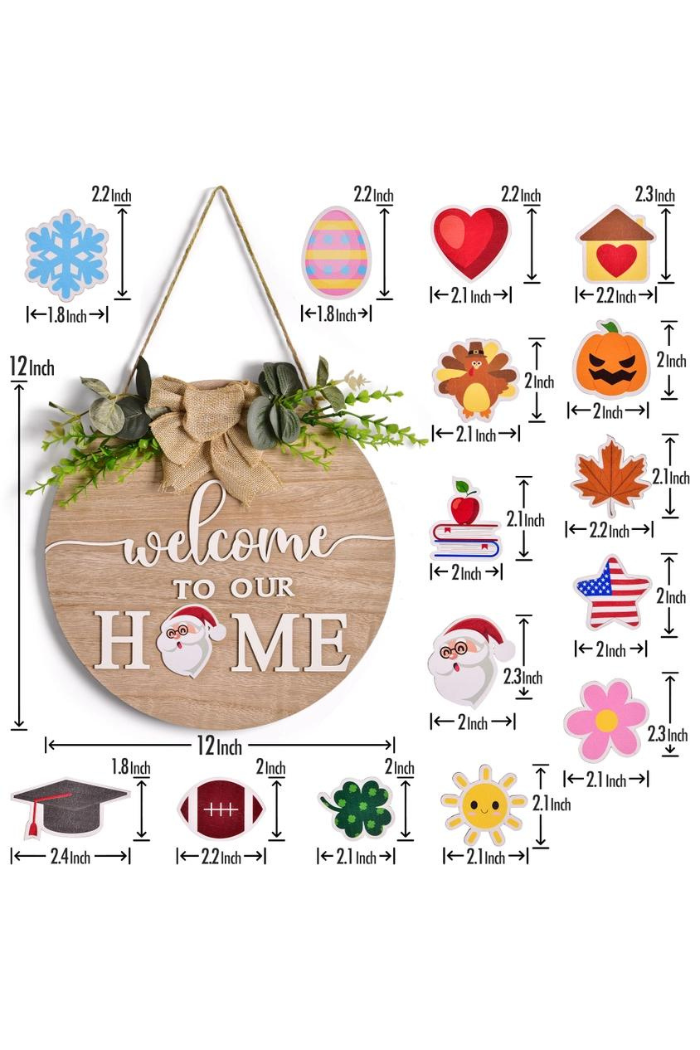 Rustic Door Wreath with 14 Wooden Icons