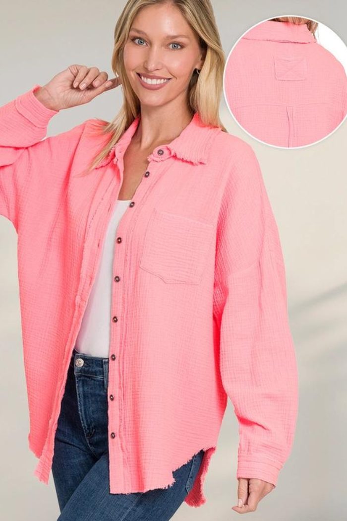Oversized Raw Edge Shirt w/ Back Patch