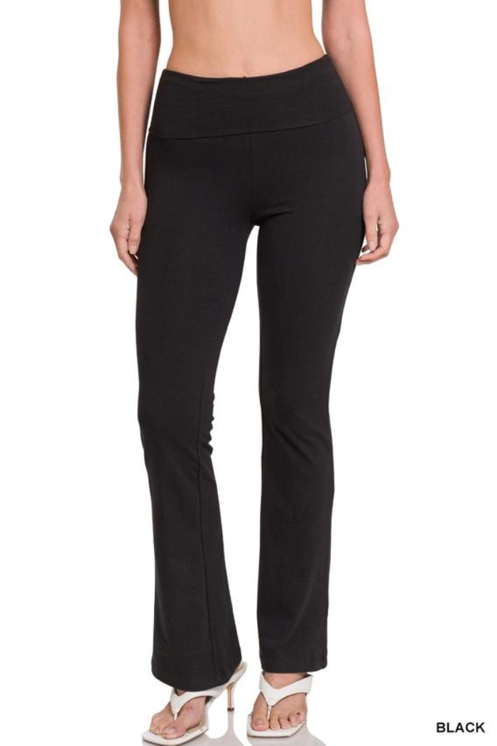 Premium Cotton Fold Over Yoga Flare Pants