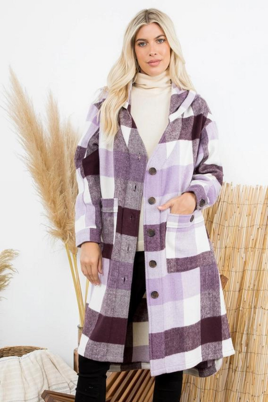 Women's Plaid Oversized Duster Shacket with Pockets
