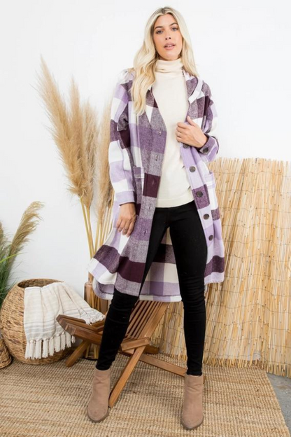 Women's Plaid Oversized Duster Shacket with Pockets