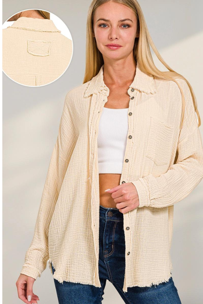 Oversized Raw Edge Shirt w/ Back Patch