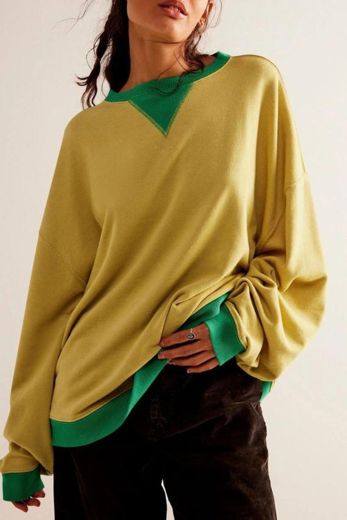 Solid Color Round Neck Fork Loose Sweatshirt Sweater