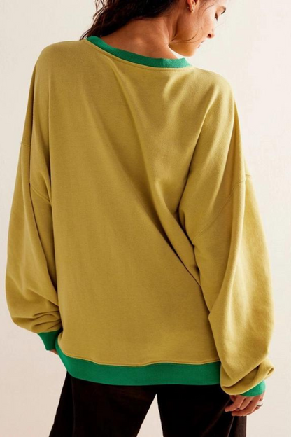 Solid Color Round Neck Fork Loose Sweatshirt Sweater