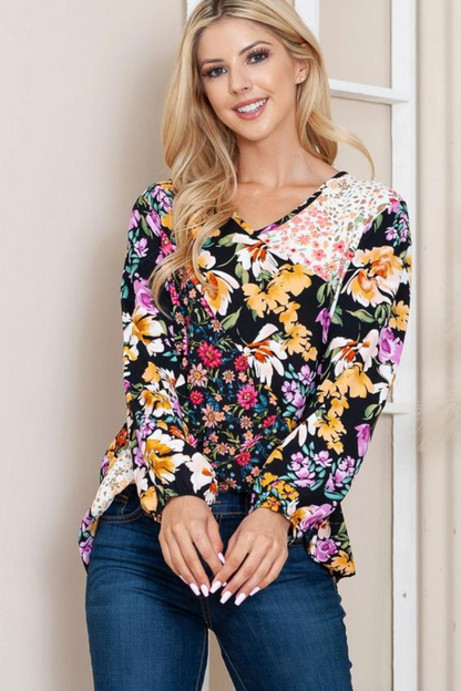 Floral Print V-Neck Long Sleeve