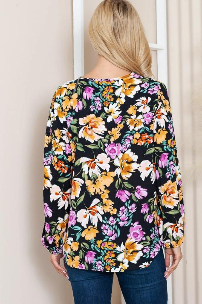 Floral Print V-Neck Long Sleeve