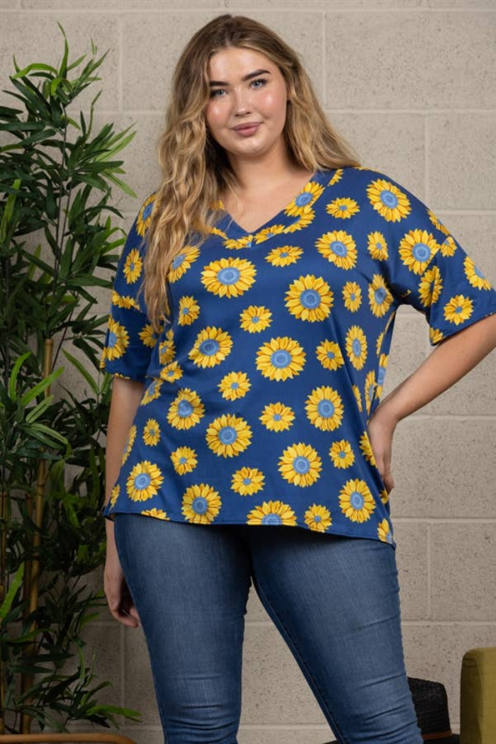 Plus Blue Sunflower Print