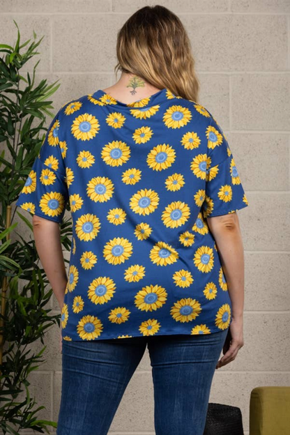 Plus Blue Sunflower Print