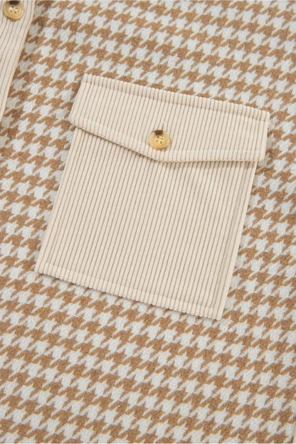 Parchment Houndstooth Corduroy Patchwork Flap Pocket Shacket