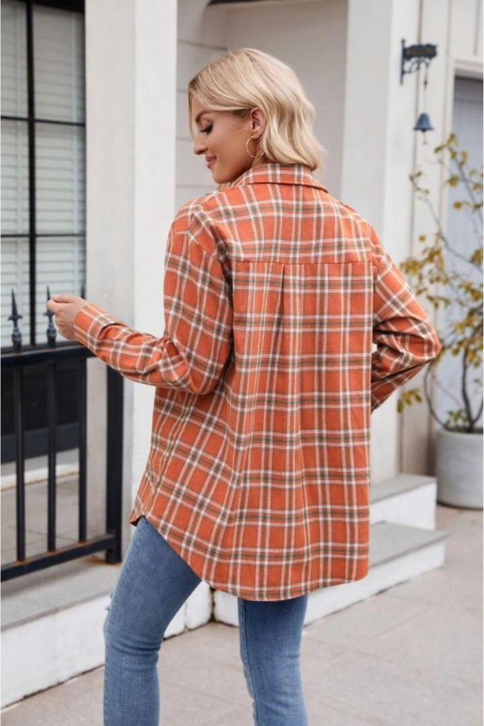 Women's New Casual Fashion Loose Plaid Pocket Shirt