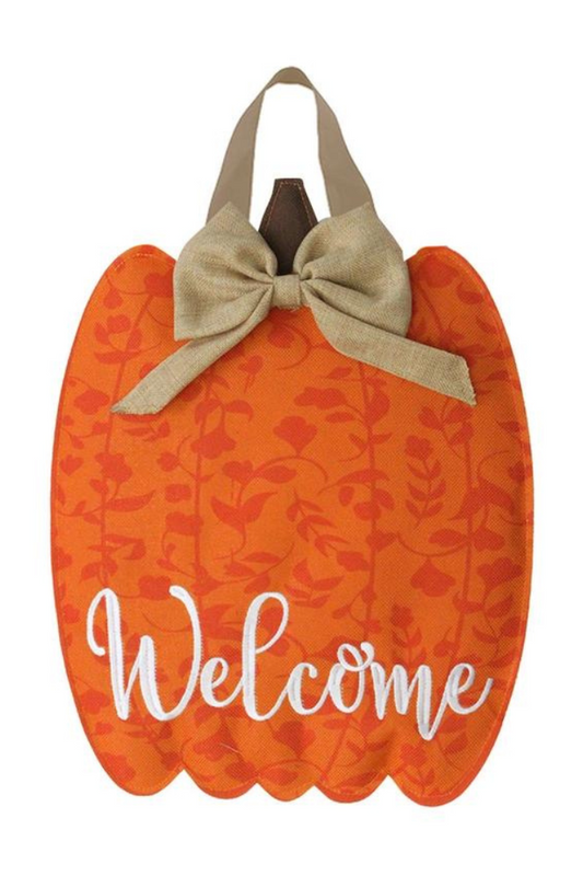 Autumn Pumpkin Burlap Fall Door Hanger