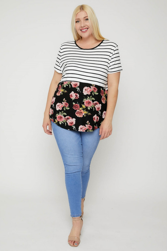 Black Stripe & Floral Top