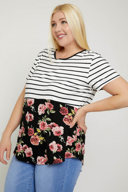 Black Stripe & Floral Top