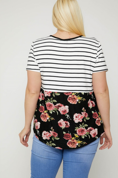 Black Stripe & Floral Top