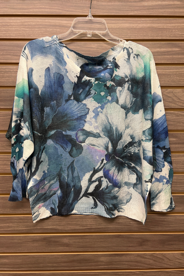 Blue Floral Knit Sweater