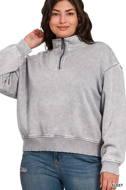 Plus Acid Wash Fleece Half Zip Pullover