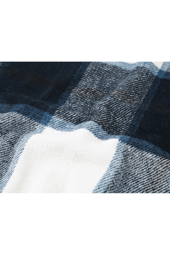 Close-up of a blue and white checkered fabric pattern