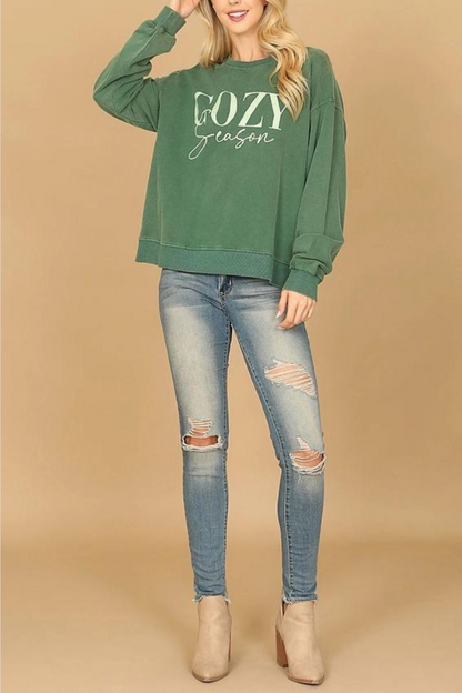 Long Sleeve Cozy Season Print Top