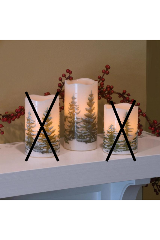 Battery Operated Led Wax Candles, Green Pines (6")