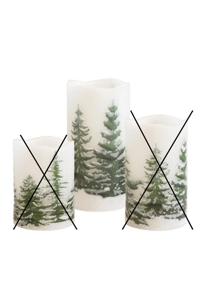 Battery Operated Led Wax Candles, Green Pines (6")