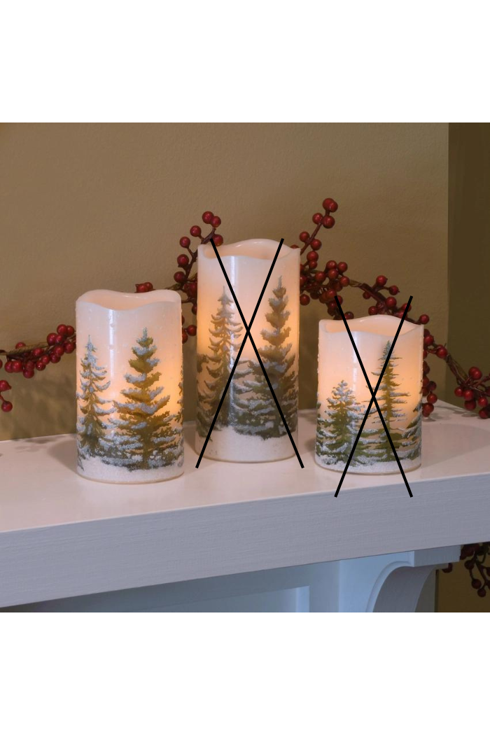 Battery Operated Led Wax Candles, Green Pines (5")