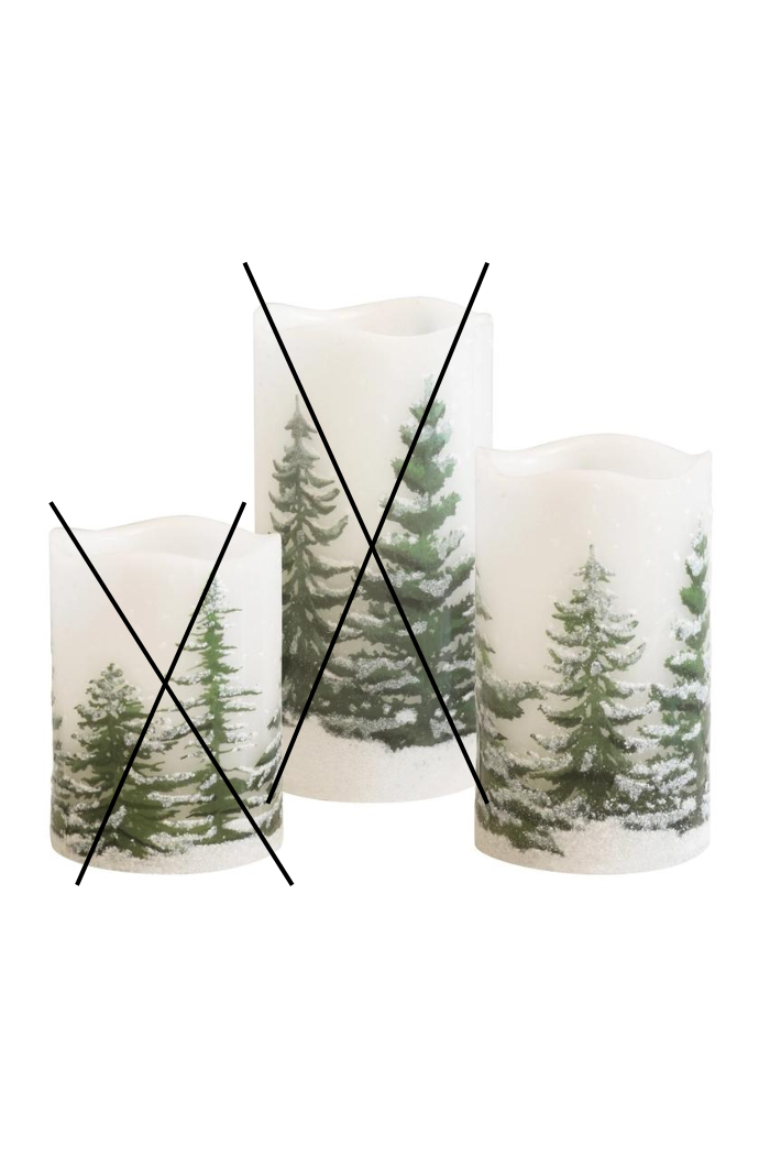 Battery Operated Led Wax Candles, Green Pines (5")