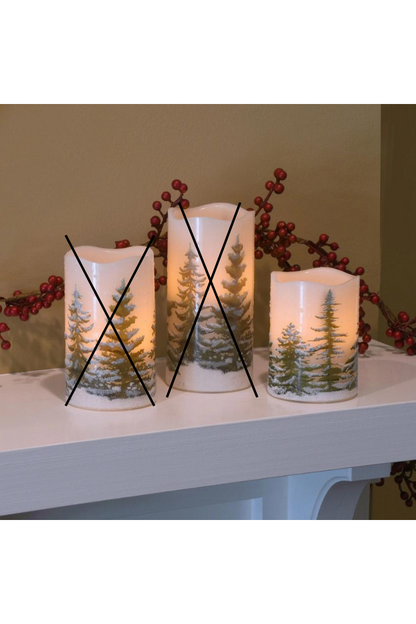 Battery Operated Led Wax Candles, Green Pines (4")