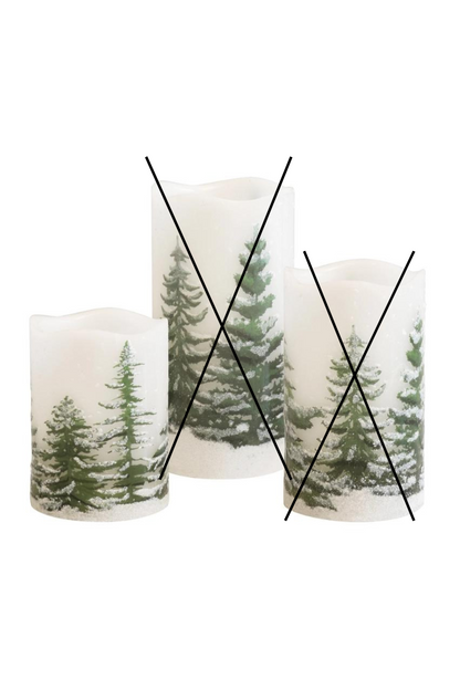 Battery Operated Led Wax Candles, Green Pines (4")