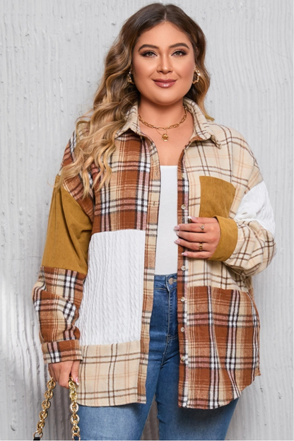 Plaid Color Block Patchwork Shirt Jacket with Pocket