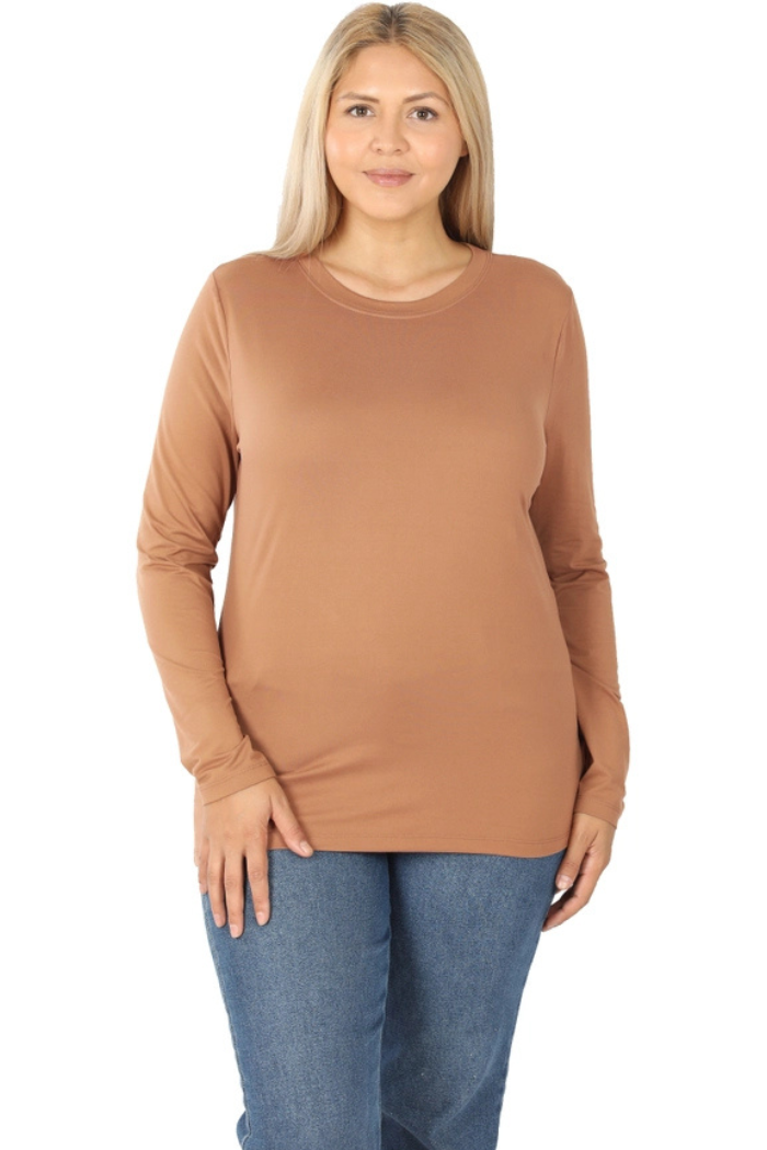 Plus Brushed Microfiber Long Sleeve Round