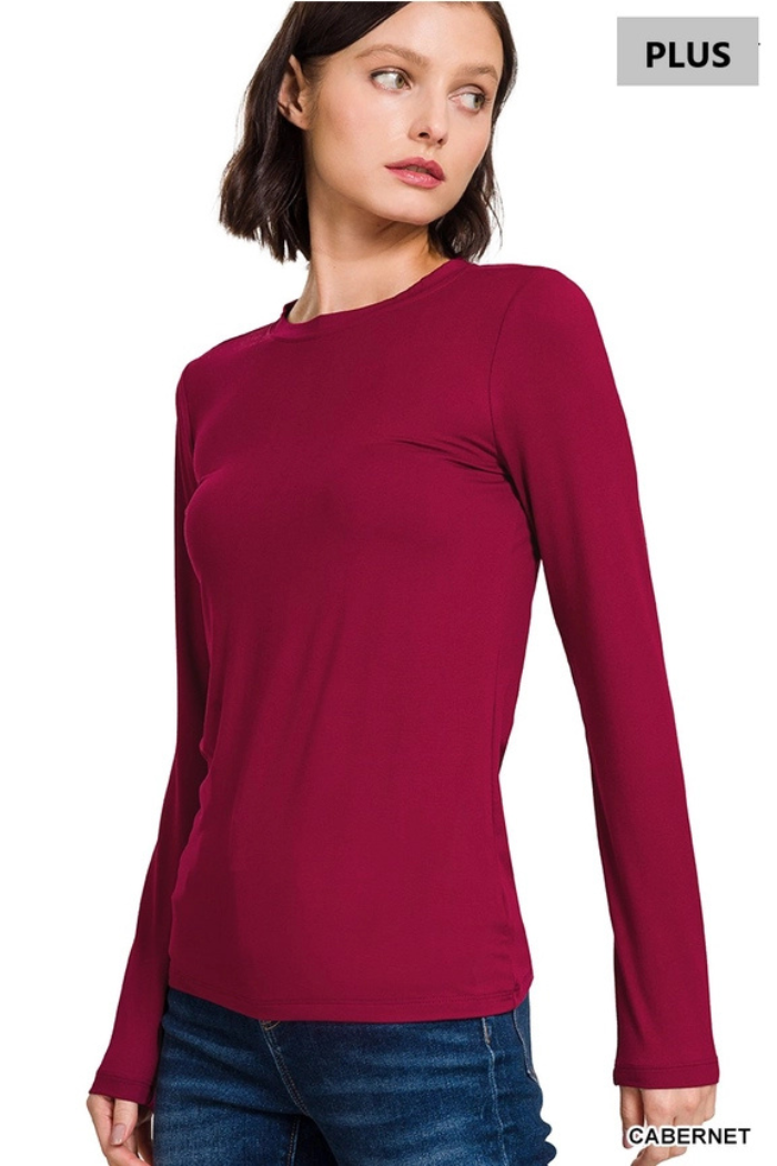 Plus Brushed Microfiber Long Sleeve Round Neck Tee