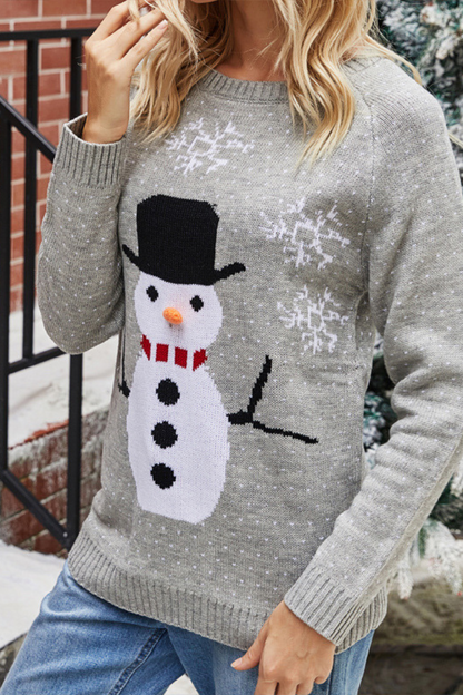 Snowman Christmas Snowflake Crewneck Pullover Knit Sweater