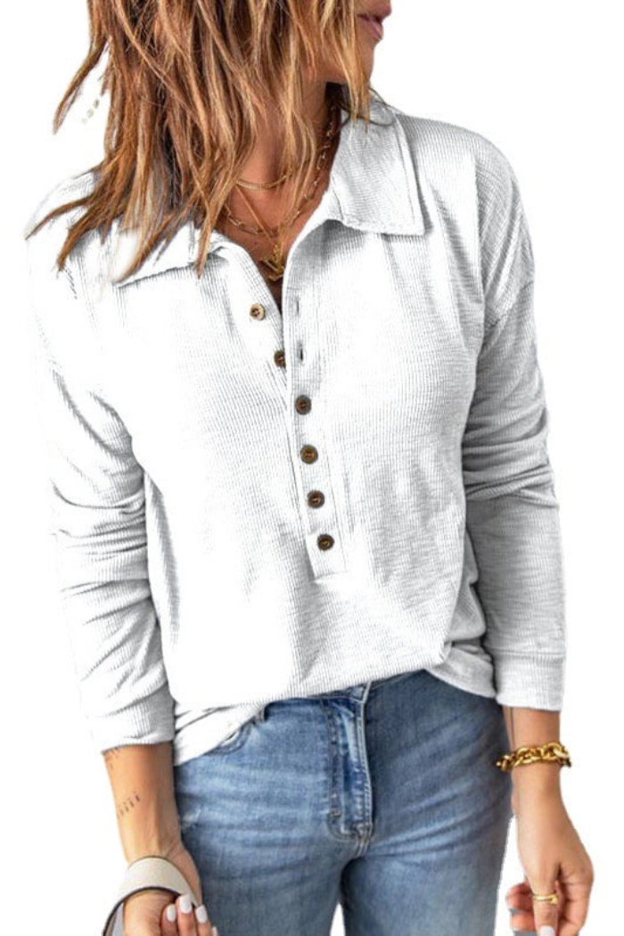 Women's New Lapel Button Top Shirt Long-Sleeved Shirt