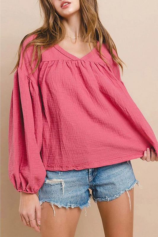 Long Sleeve V-Neck Tunic Blouse Top