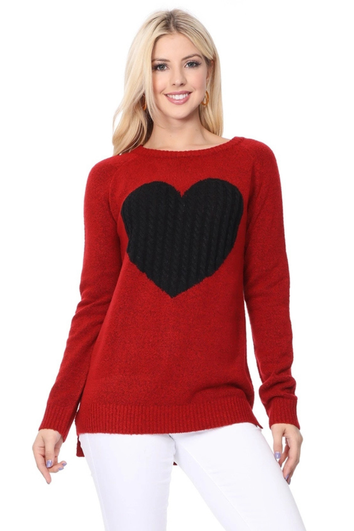 Cozy Heart Jacquard Round Neck Pullover Sweater