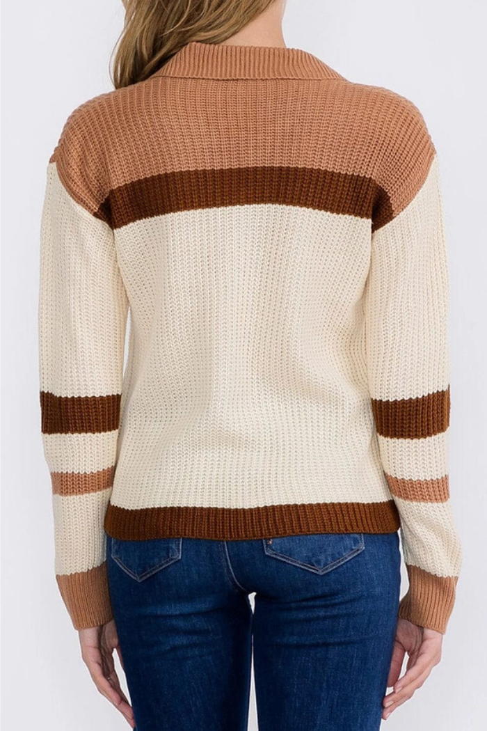 V-Neck Knit Colorblock Pullover Sweater