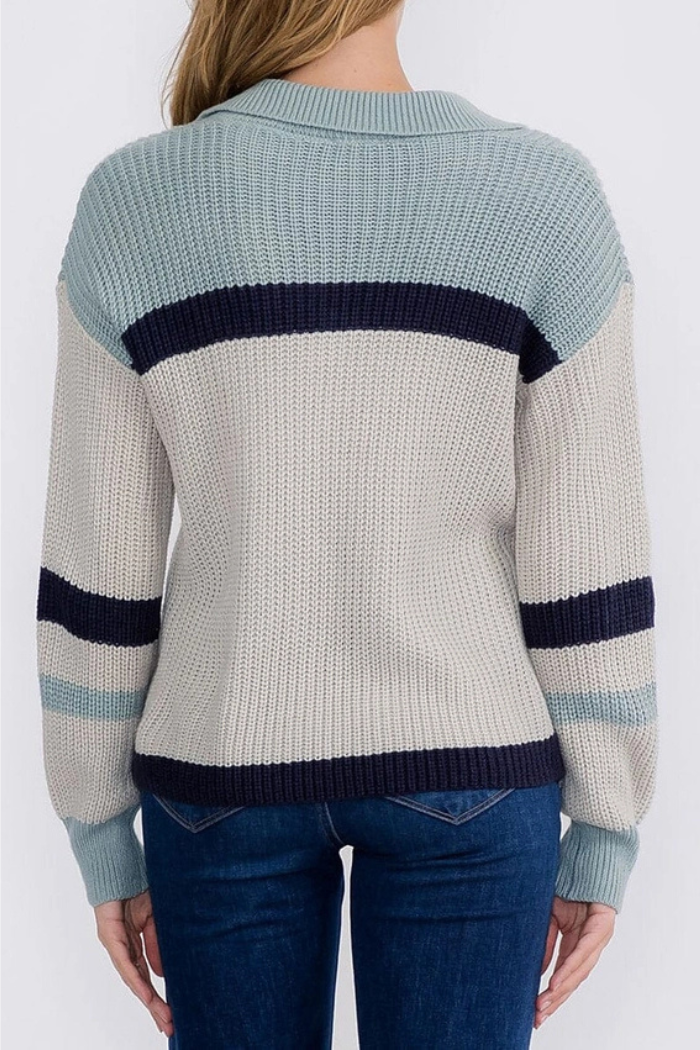 V-Neck Knit Colorblock Pullover Sweater