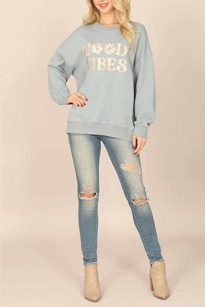 Sweatshirt Good Vibes Print Top