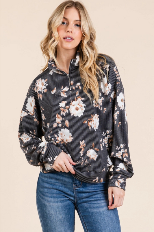 Floral 1/4 Zip Top