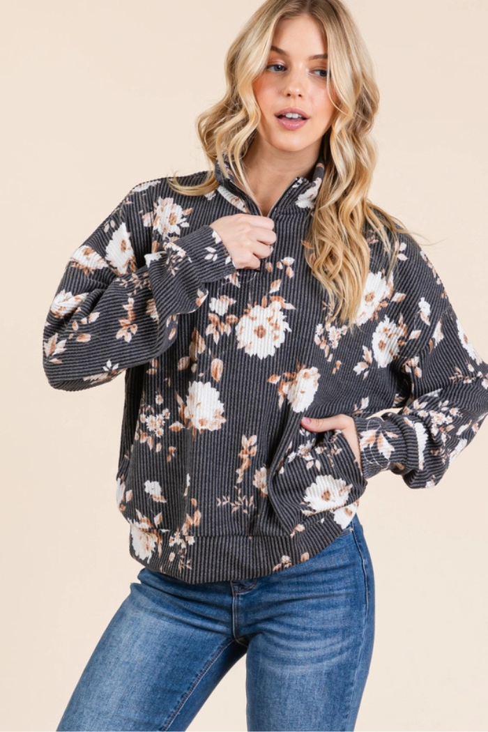 Floral 1/4 Zip Top