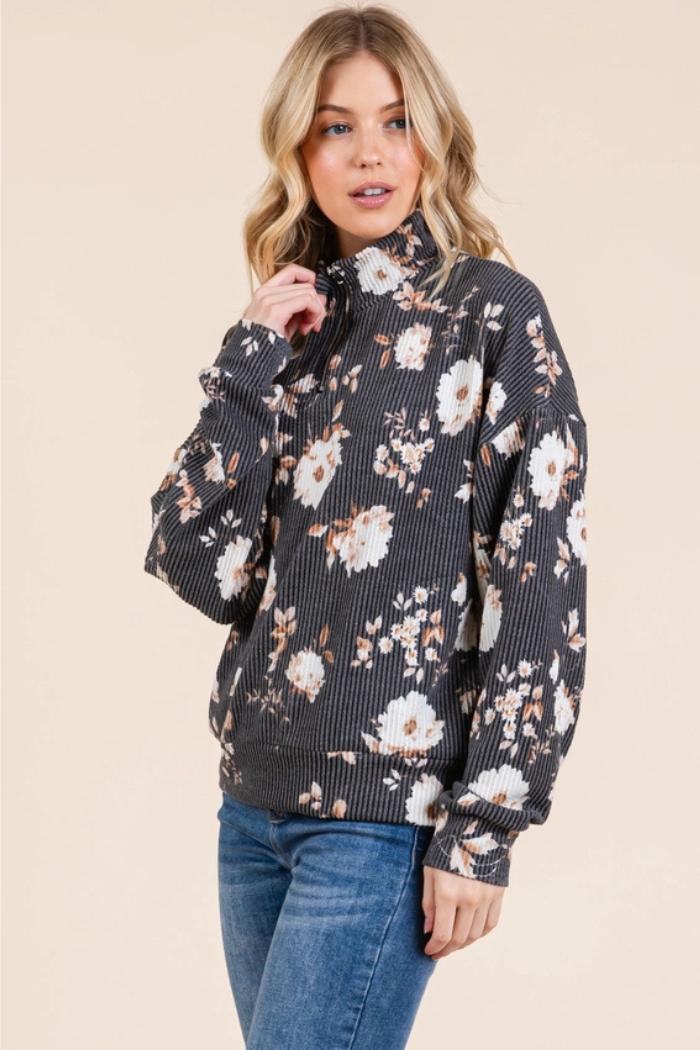 Floral 1/4 Zip Top